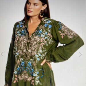 JOHNNY WAS Biya "Gila" Deep Green HEAVILY EMBROIDERED Top/Tunic: NWOT!! Medium